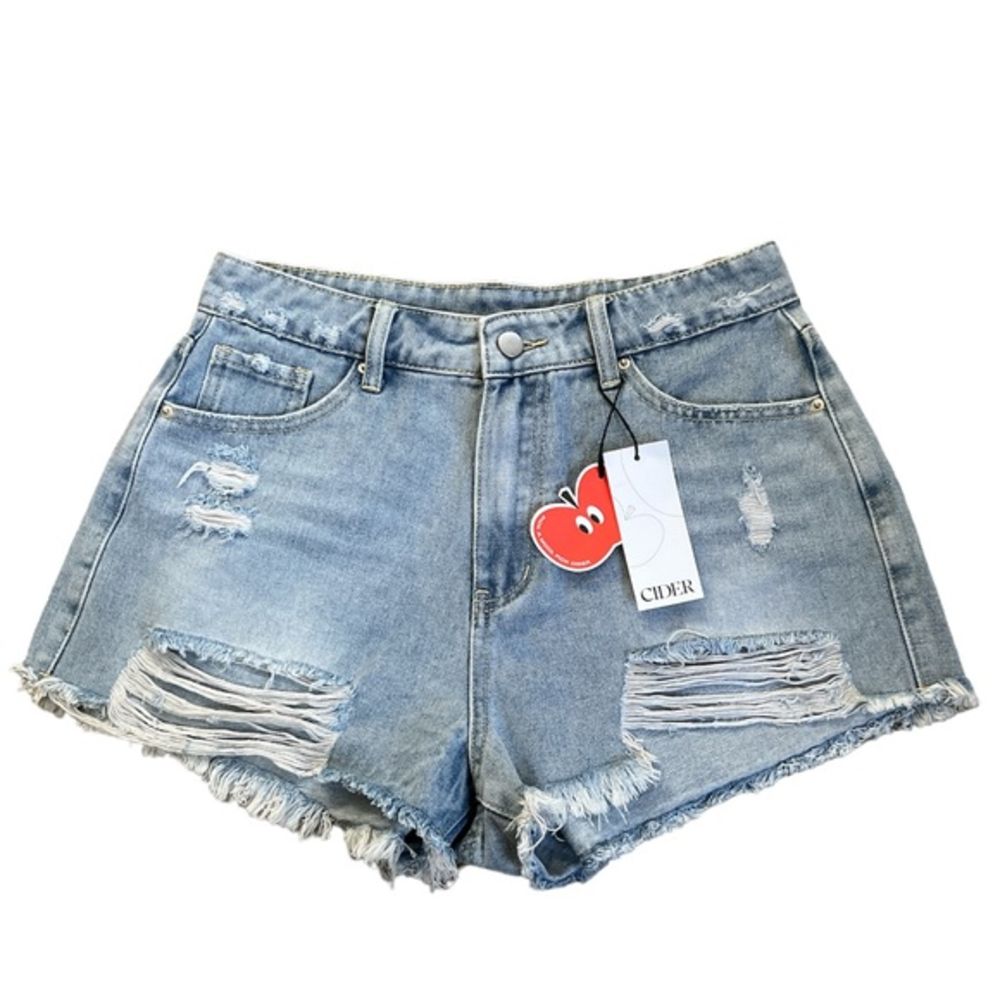 Cider Women's Distressed Destroyed High Waist Frayed Hem Jean Shorts Sz. M‎ NWT